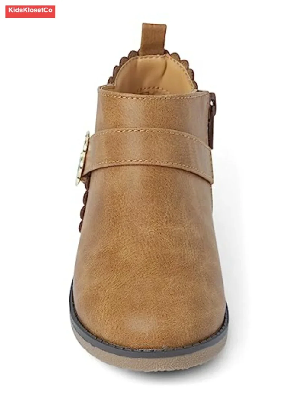 Toddler Faux Leather Ankle Boots with Flower Buckle Side Zipper